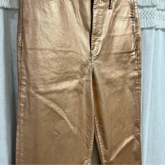 Express Ladies Rose Gold High Waisted Metallic Coated Modern Straight Jeans NWT - Picture 6 of 12